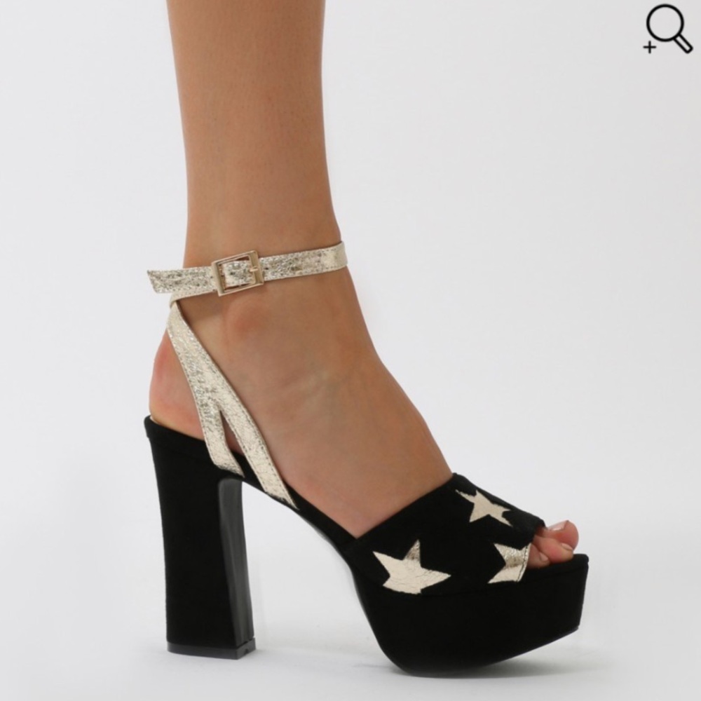 SOLD black suede and gold star platforms